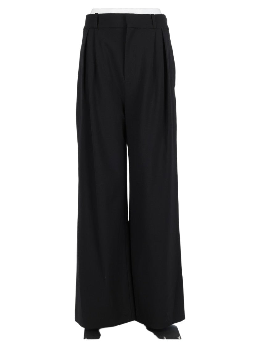 Loulou De Saison Black High-Waisted Pleated Virgin Wool-Blend Wide-Leg Pants
