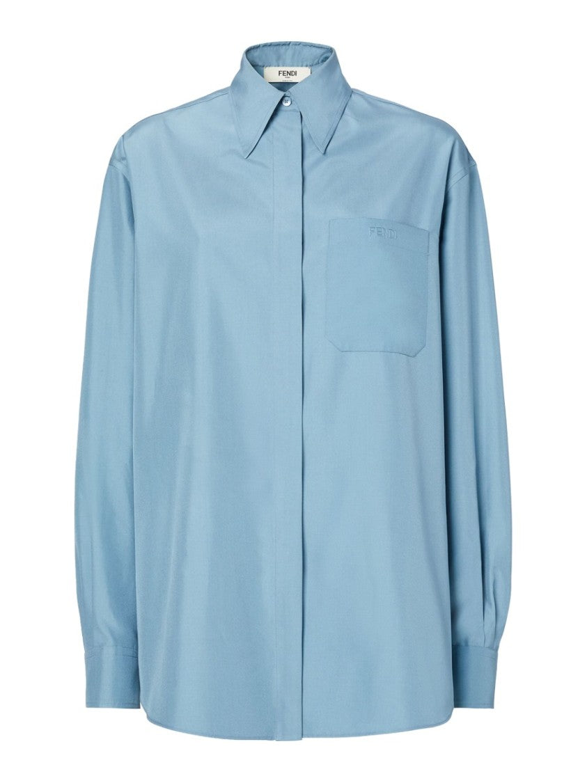 Fendi Concealed Button Placket Silk Shirt