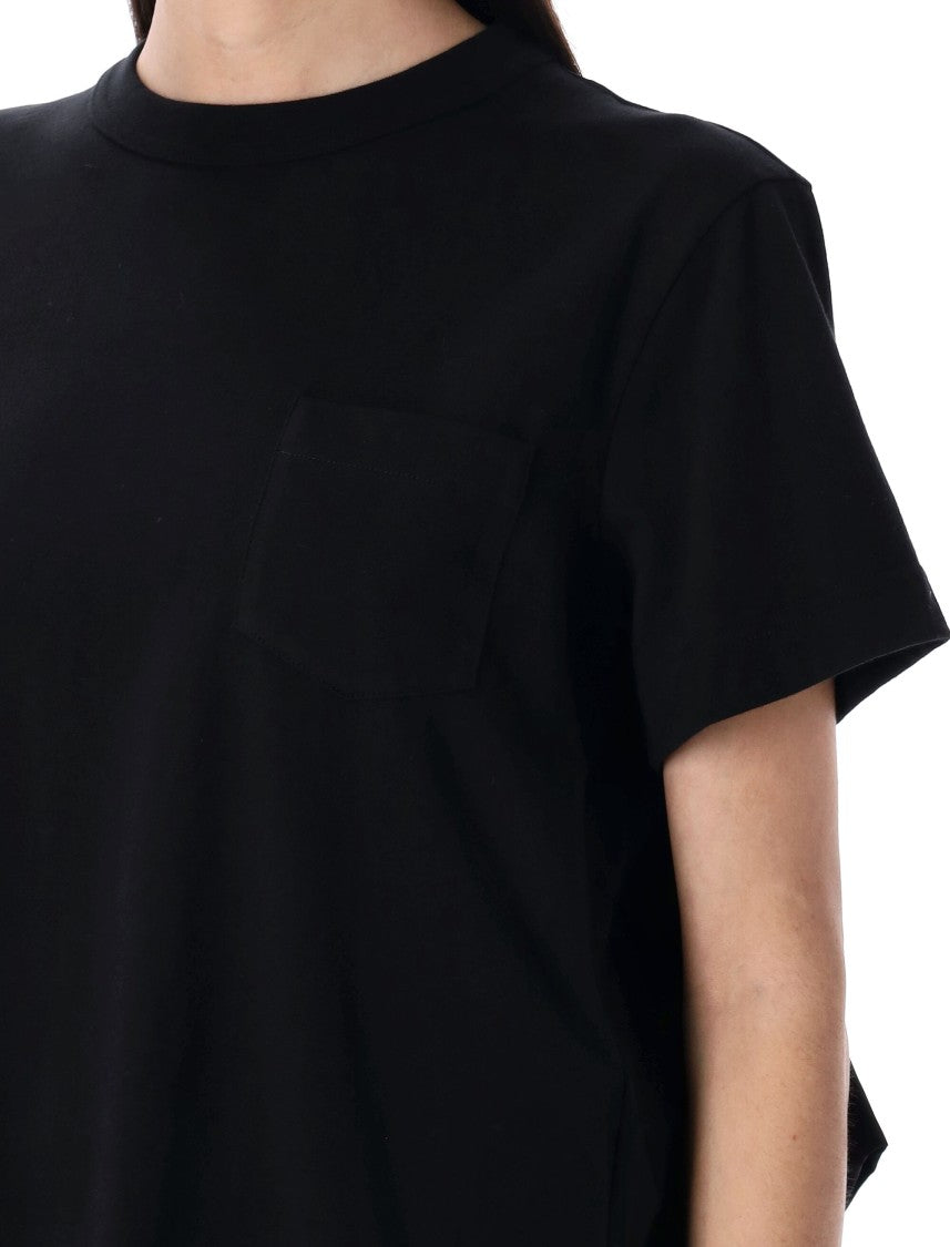 Sacai Panelled T-Shirt With Satin Ruffled Back And Ribbed Details