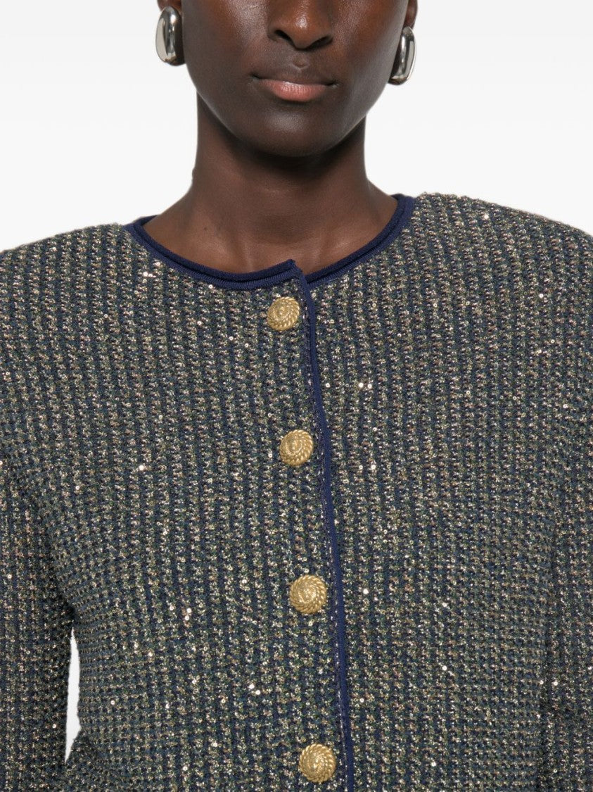 Balmain Cropped Textured Structured Metallic Jacket