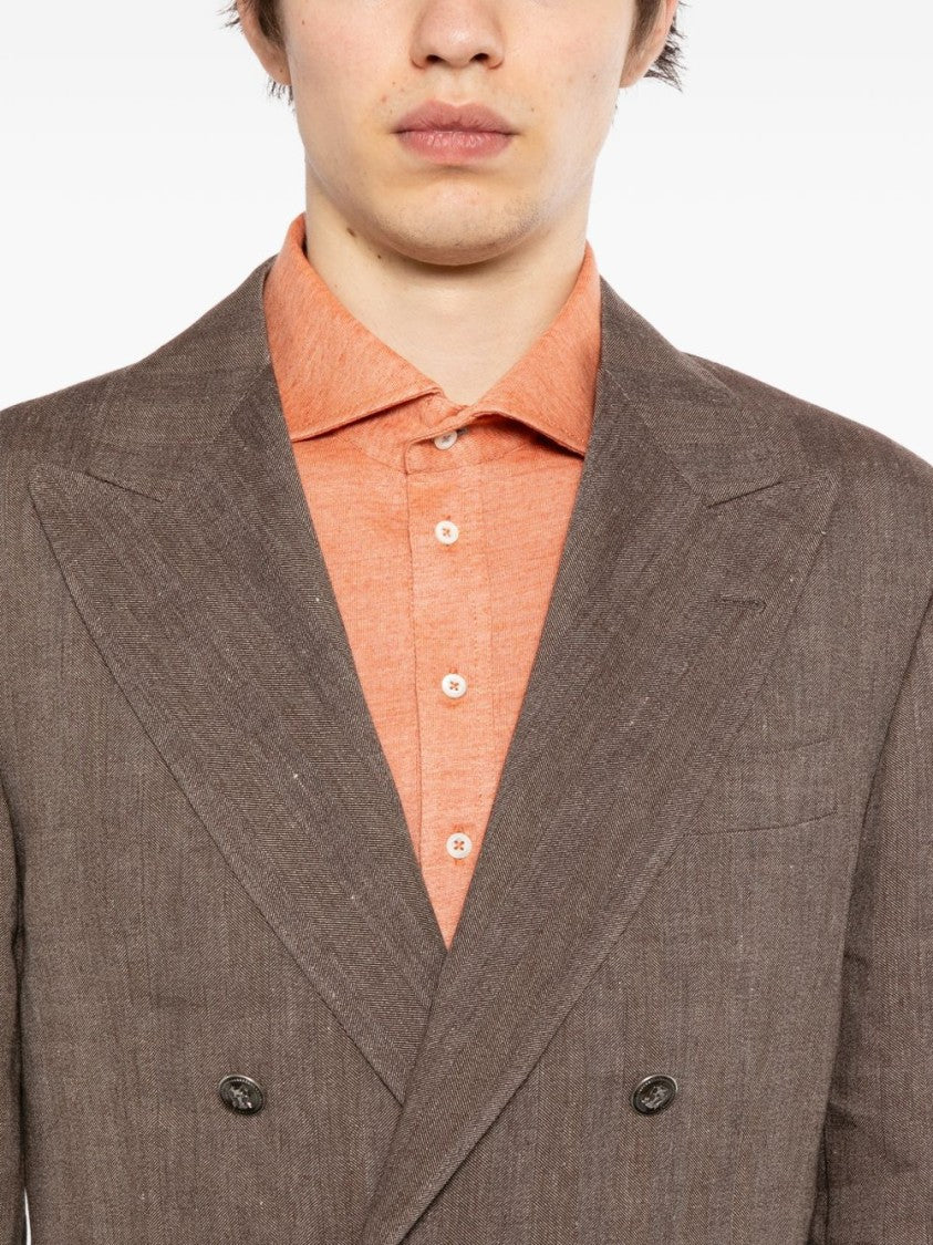 Brunello Cucinelli Camel Double-Breasted Tailored Flap Pockets Blazer