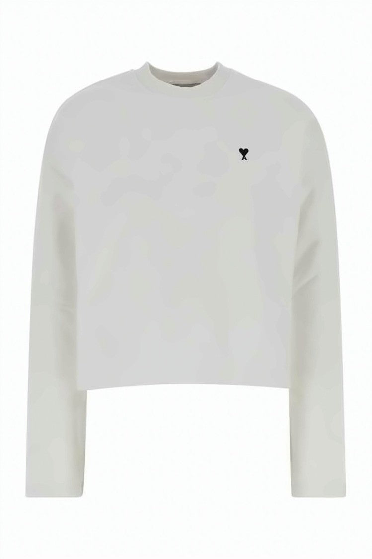 Ami Paris Cropped White Cotton Long-Sleeved Top