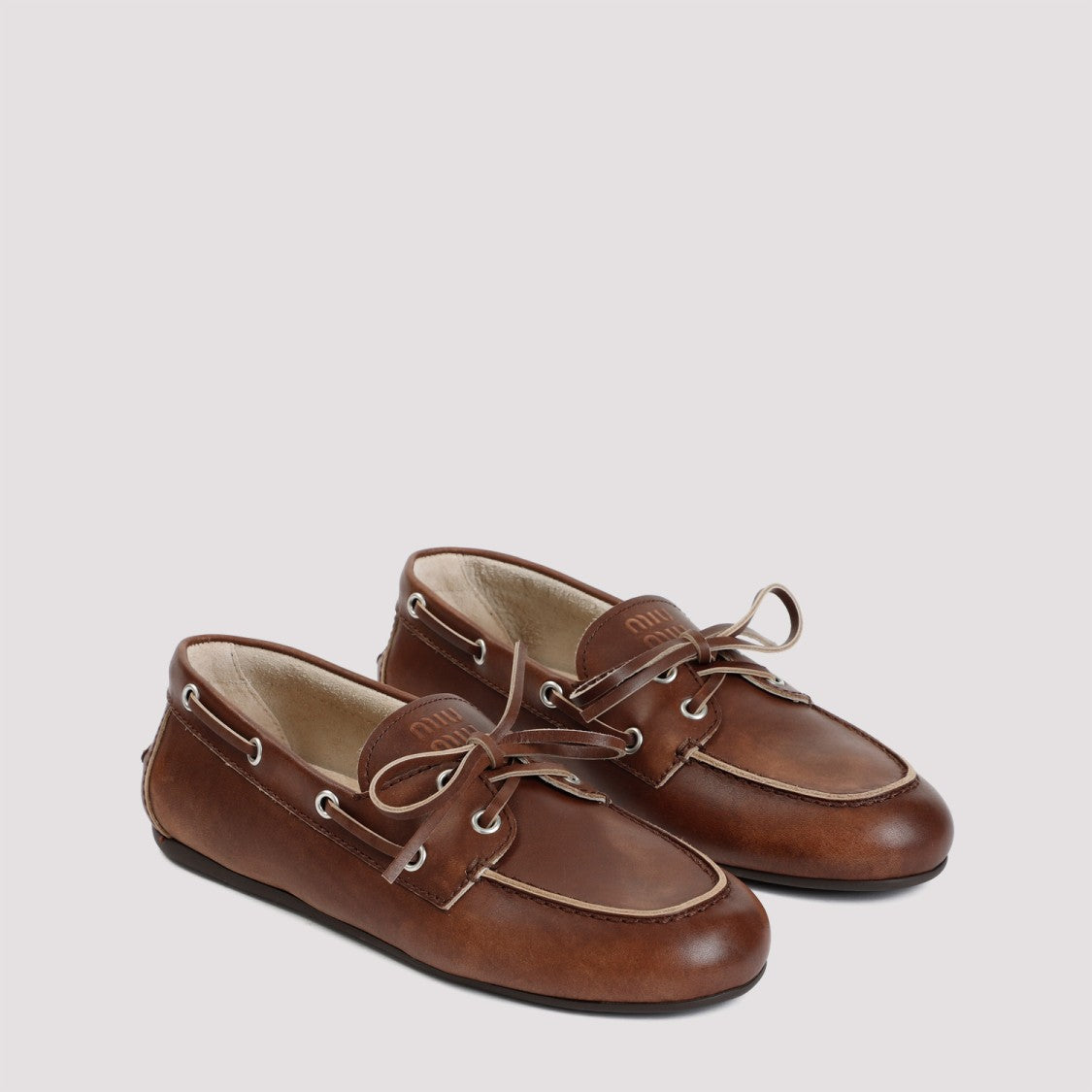 Miu Miu Brown Burnt Calf Leather Loafers