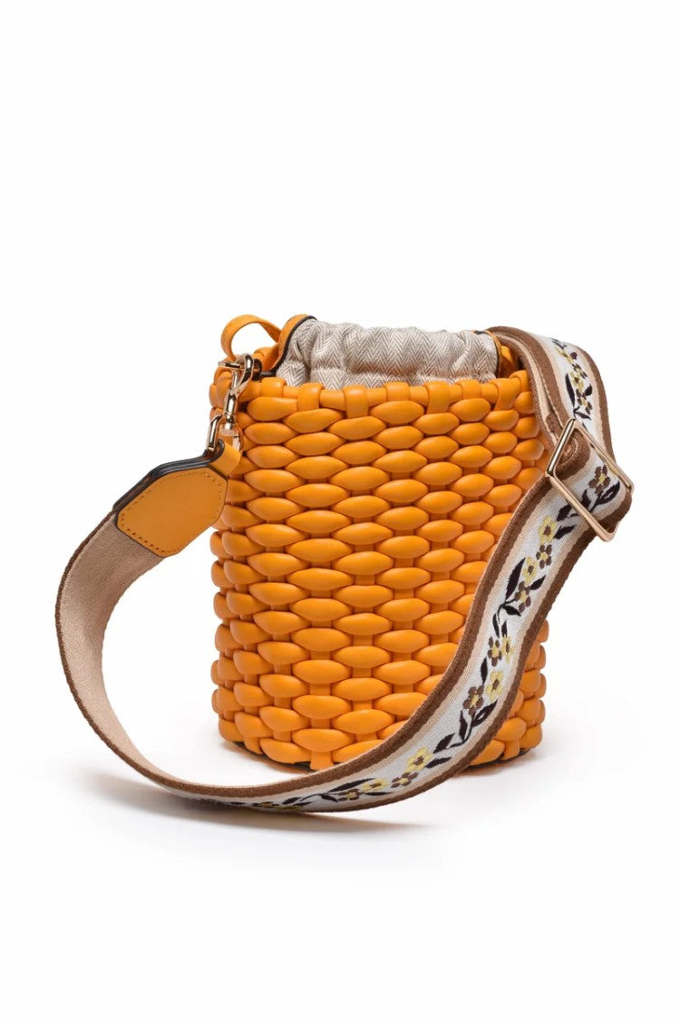 Tory Burch Emerson Woven Bucket Mini Shoulder Bag - Black/Orange