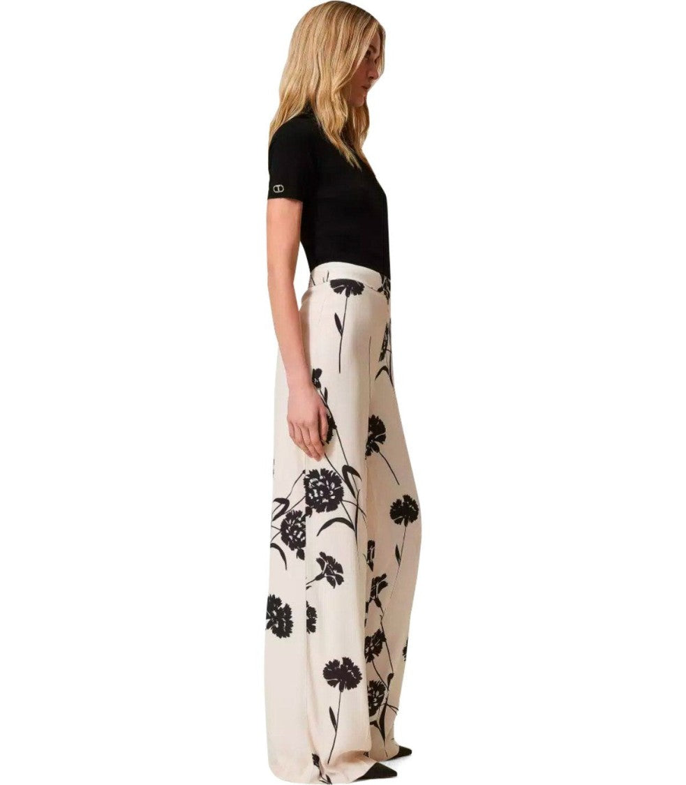 Twin-Set Cream Floral Wide Leg Pants