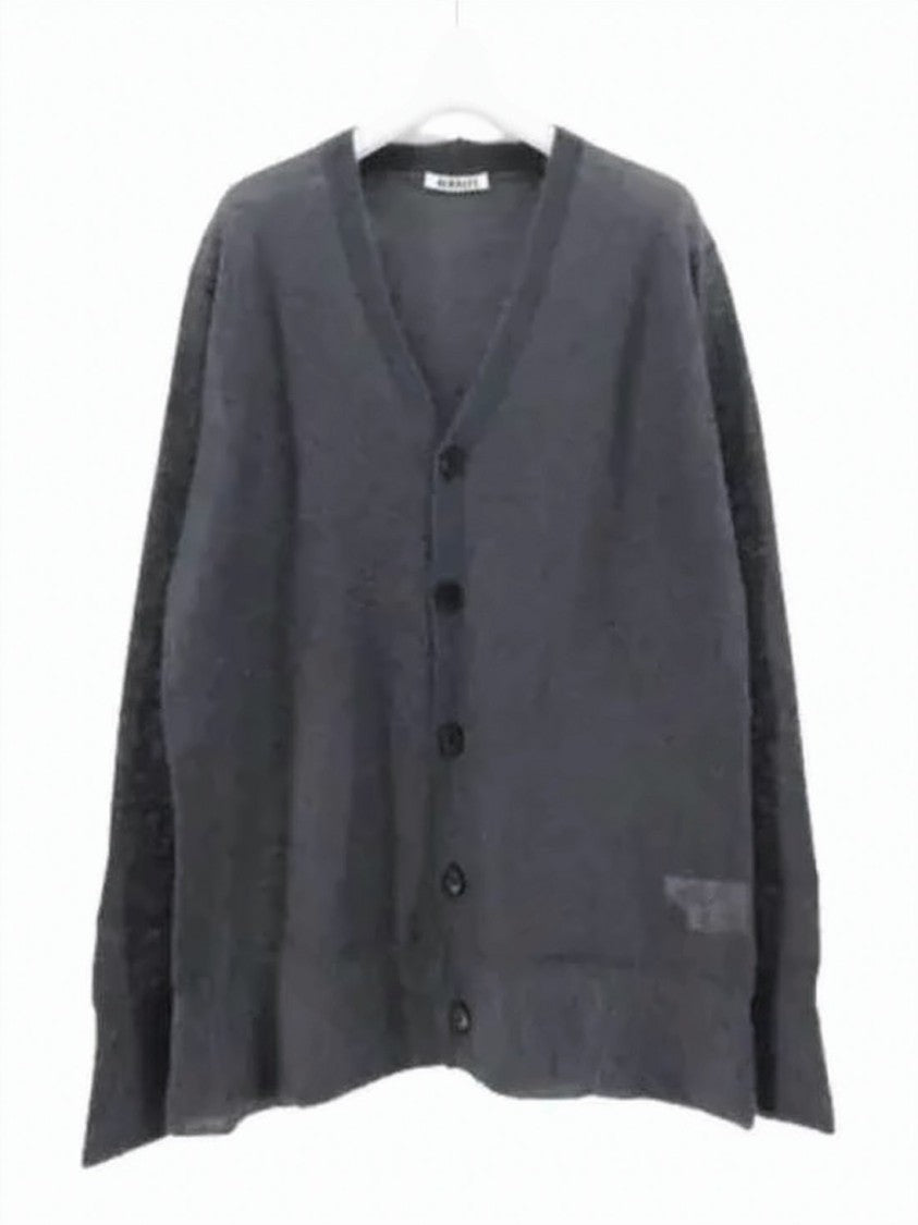 Auralee Soft Grey Cardigan With Deep V-Neck