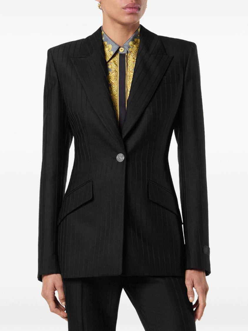 Versace Tailored Black Jacket With Subtle Pinstripe Pattern