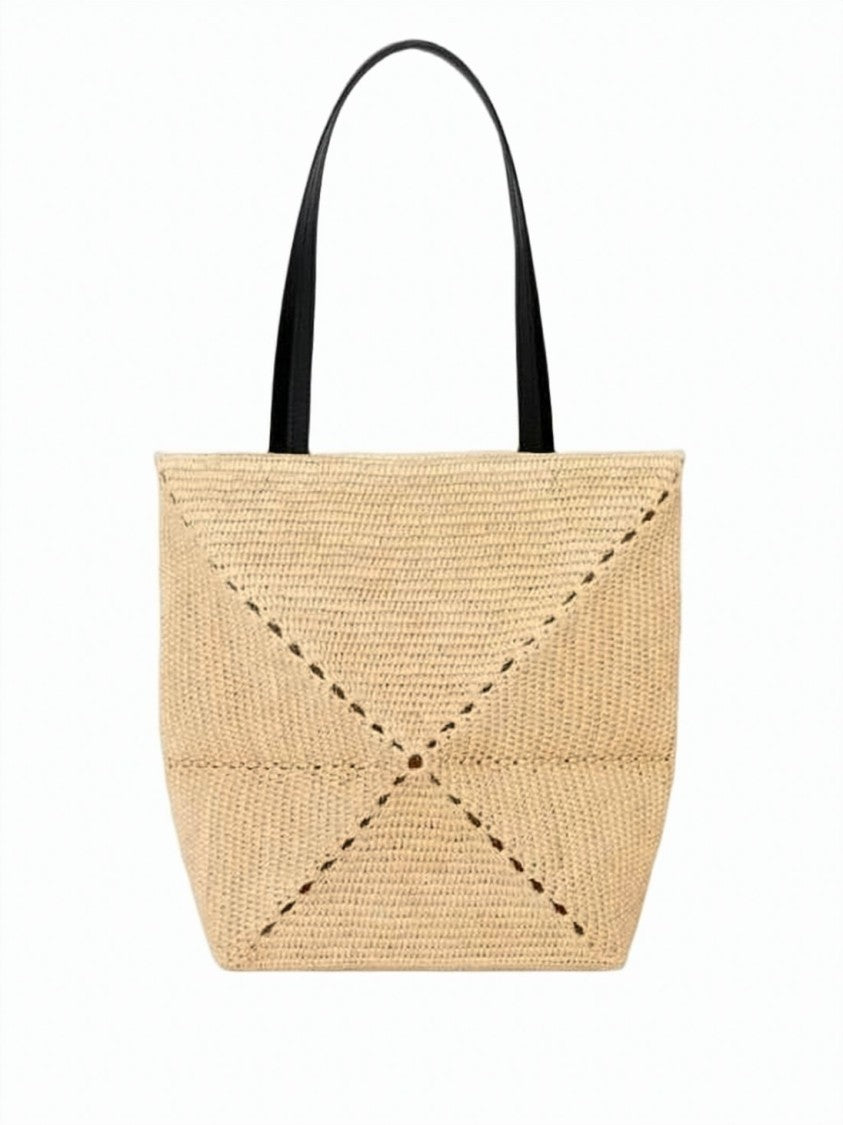 Loewe Structured Raffia Shoulder Bag With Contrasting Handles