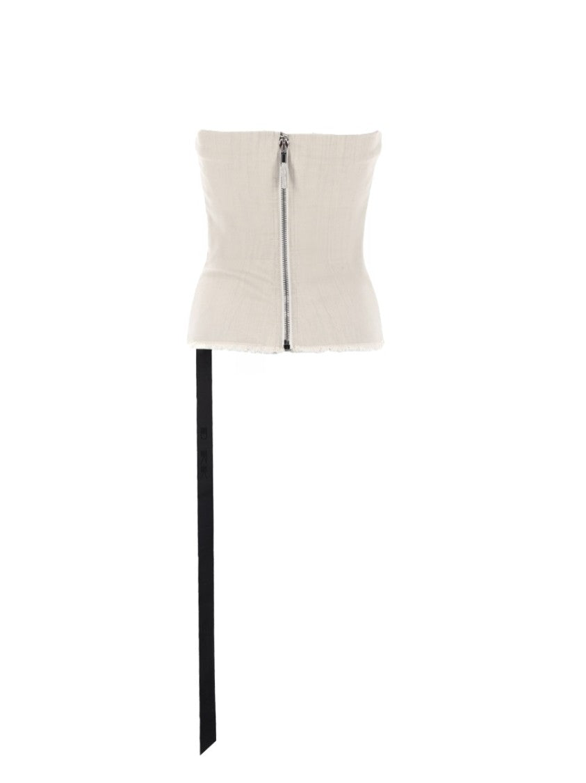 Drkshdw By Rick Owens Strapless Structured Asymmetry Denim Bustier Top