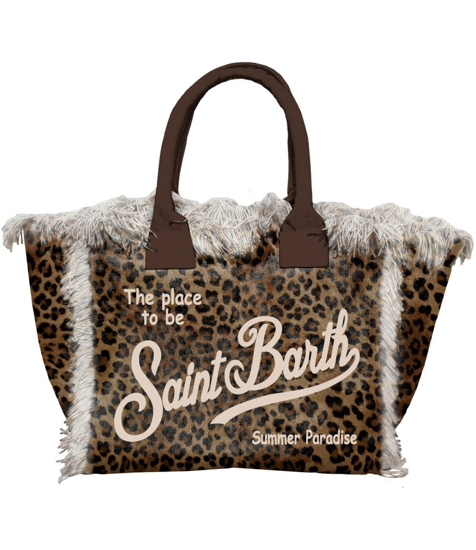 Mc2 Saint Barth Large Leopard Print Tote Bag With Fringed Edges