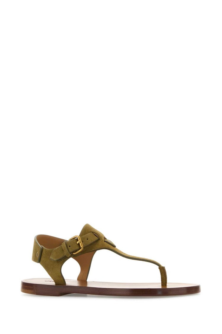 Isabel Marant Army Green Suede Thong Sandals