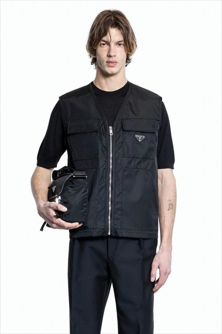 Prada Sleeveless Black Vest With Zipper Closure