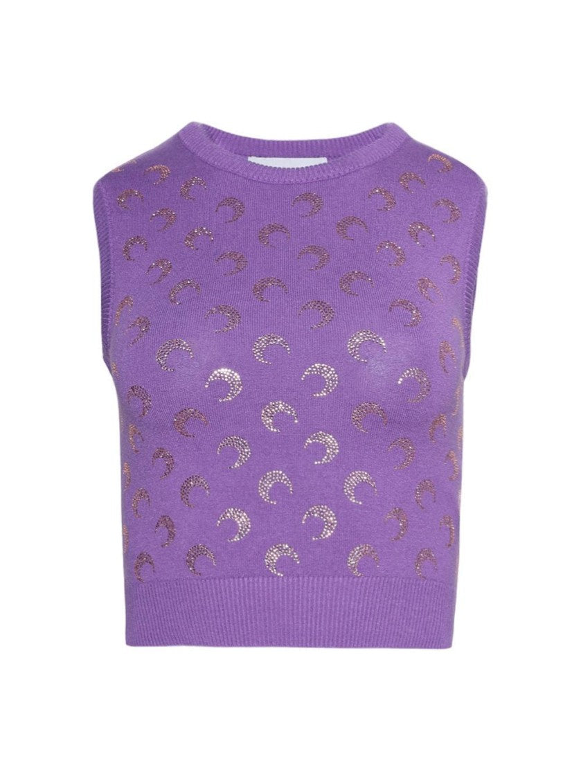 Marine Serre Moon Strass Knit Vest Lavender