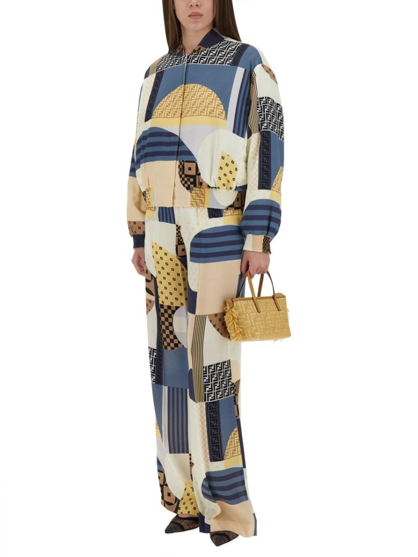 Fendi Patchwork Print Silk Pants