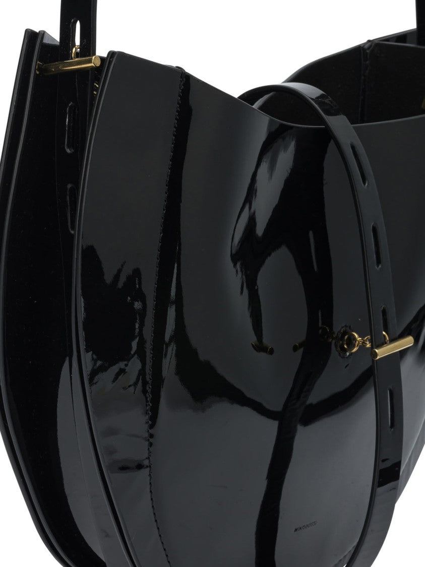 Minobossi Semi-Circular Patent Leather Shoulder Bag