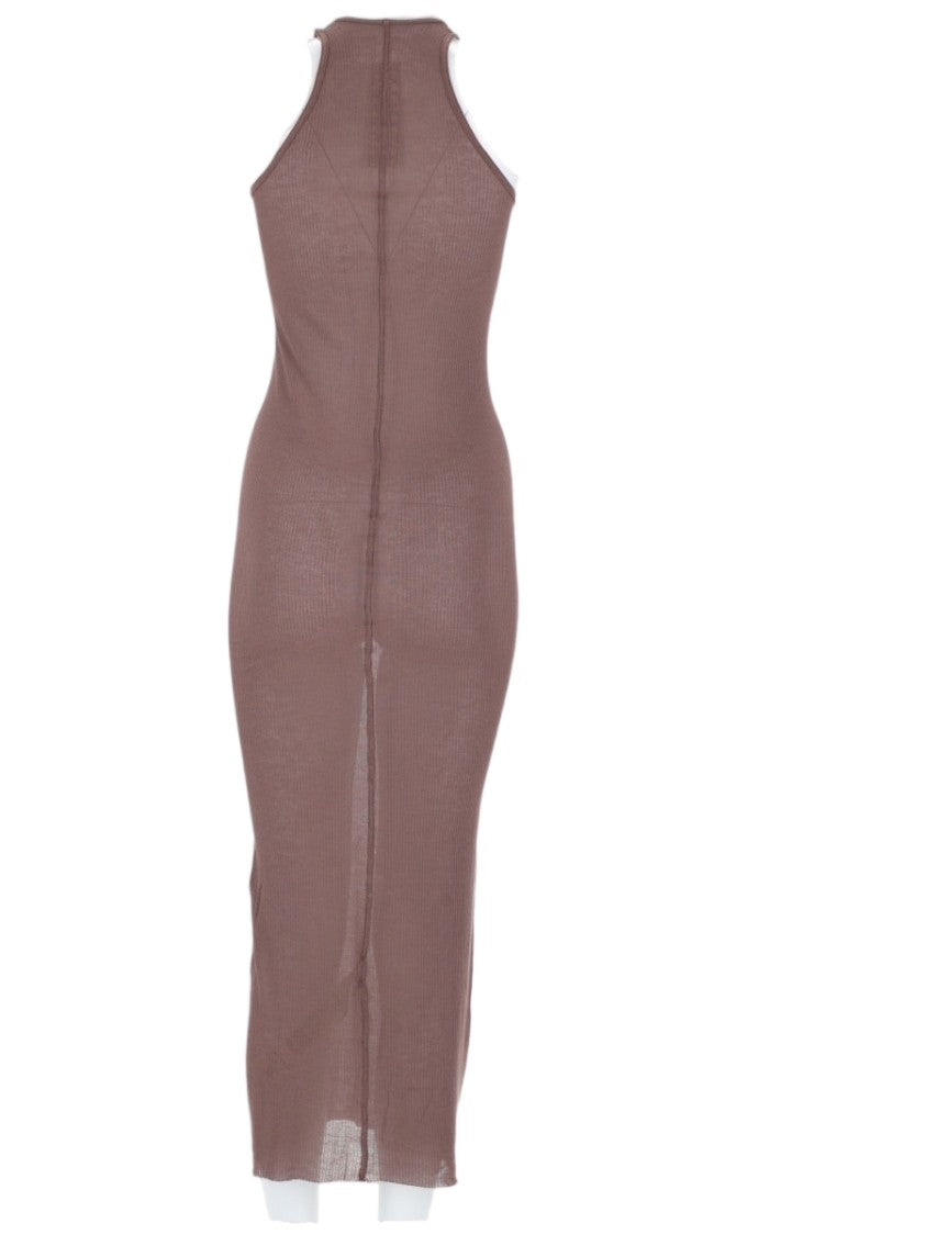 Rick Owens Sleeveless Midi Dress With High Neckline And Contrasting Collar