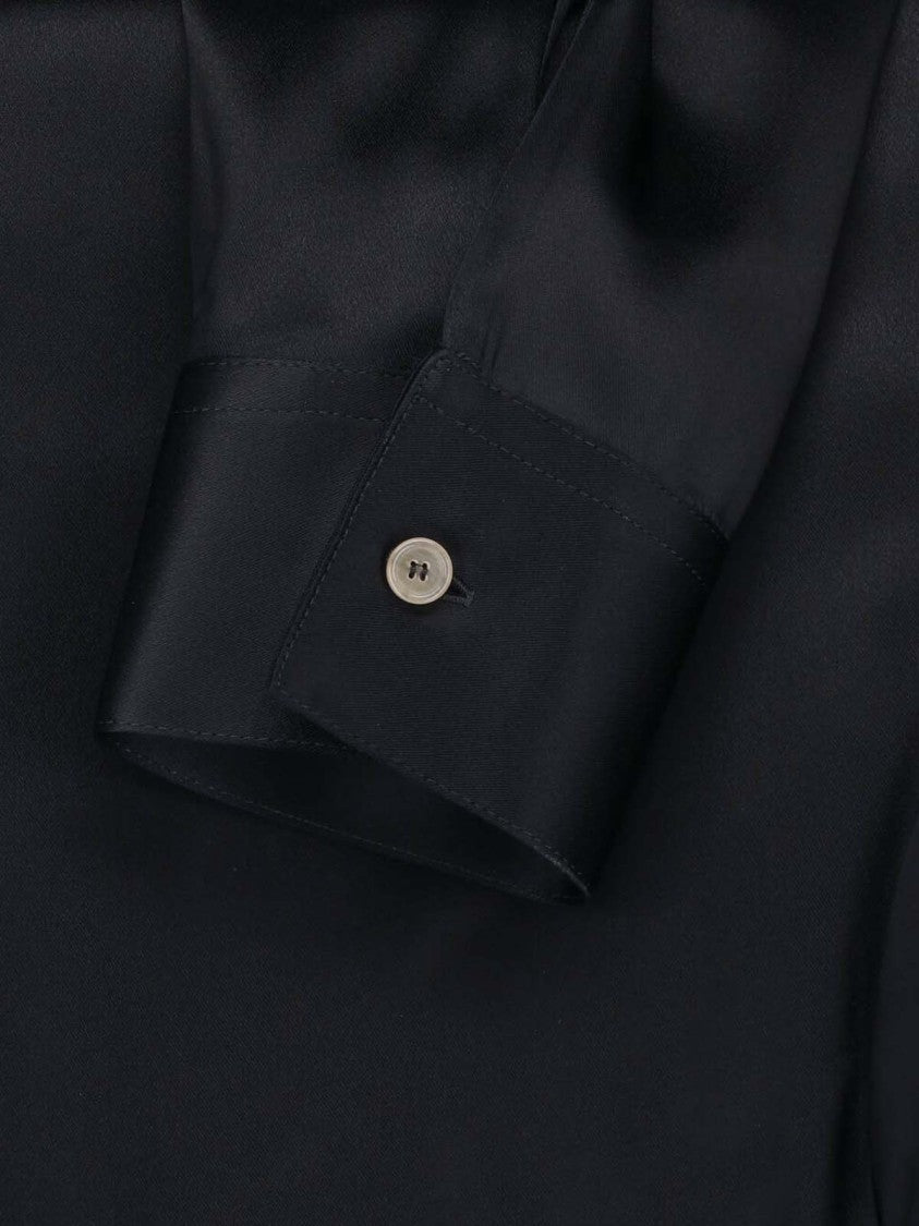 Khaite Ivy Black Pointed Collar Satin Shirt