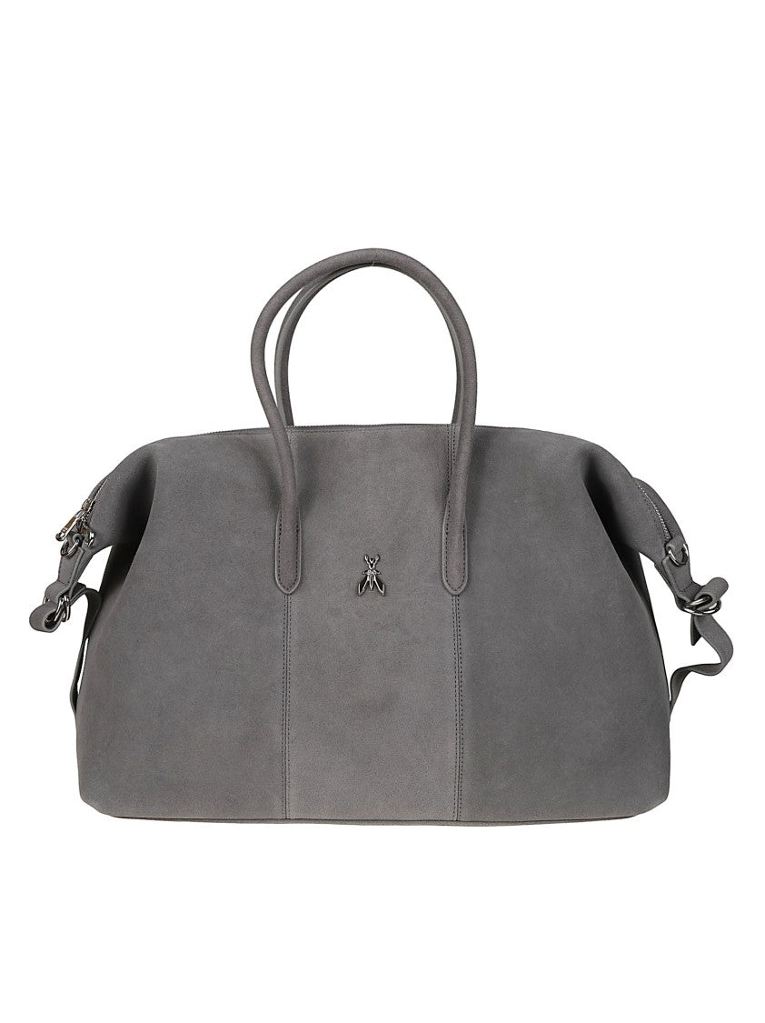 Patrizia Pepe Structured Calf Leather Metallic Emblem Top Handle Bag