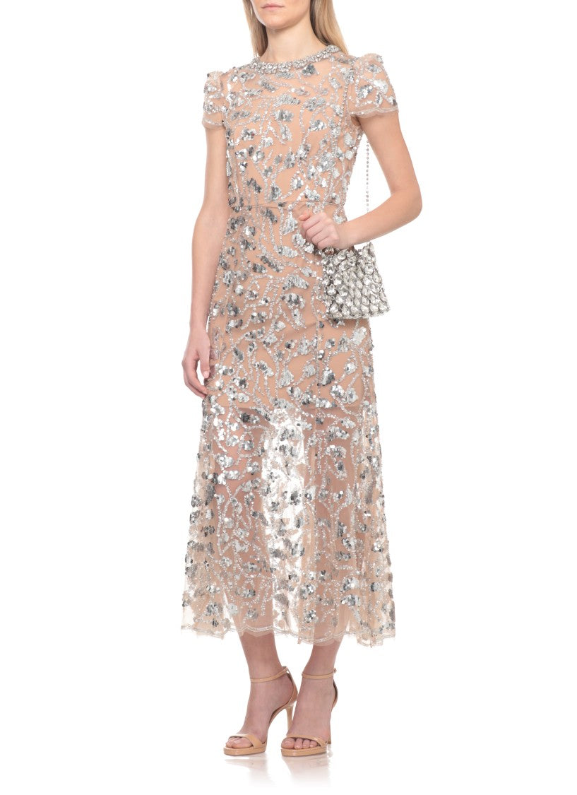 Self-Portrait Sparkling Midi Dress With Strass And Rear Button Details