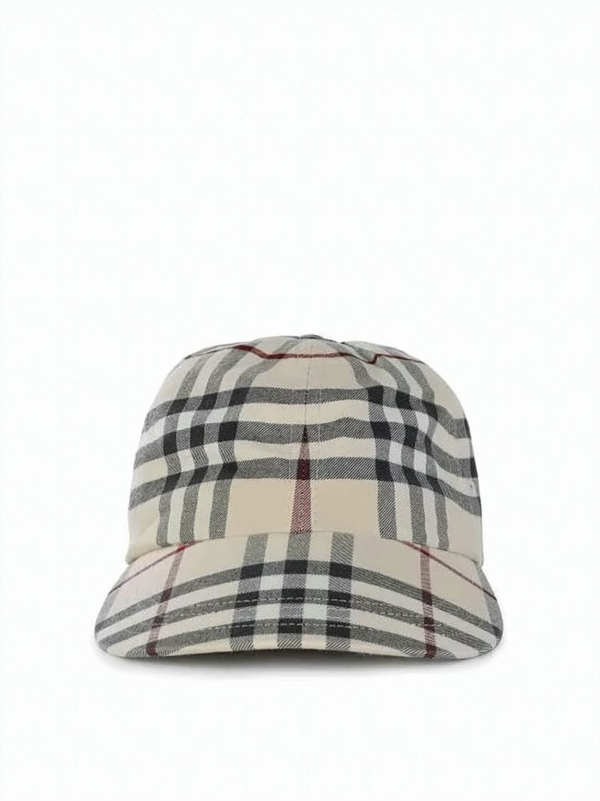 Burberry Beige Baseball Cap With Distinctive Check Pattern