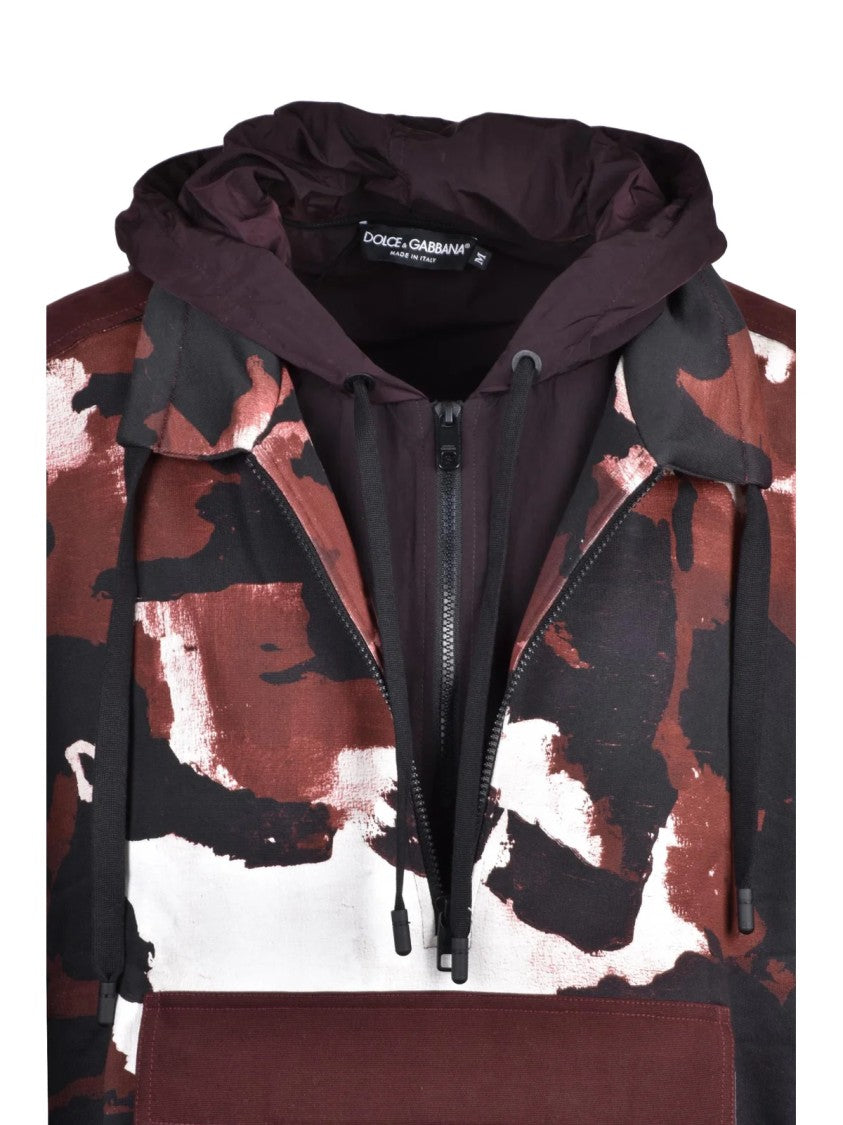 Dolce & Gabbana Purple Abstract Camo Half-Zip Cotton Hoodie