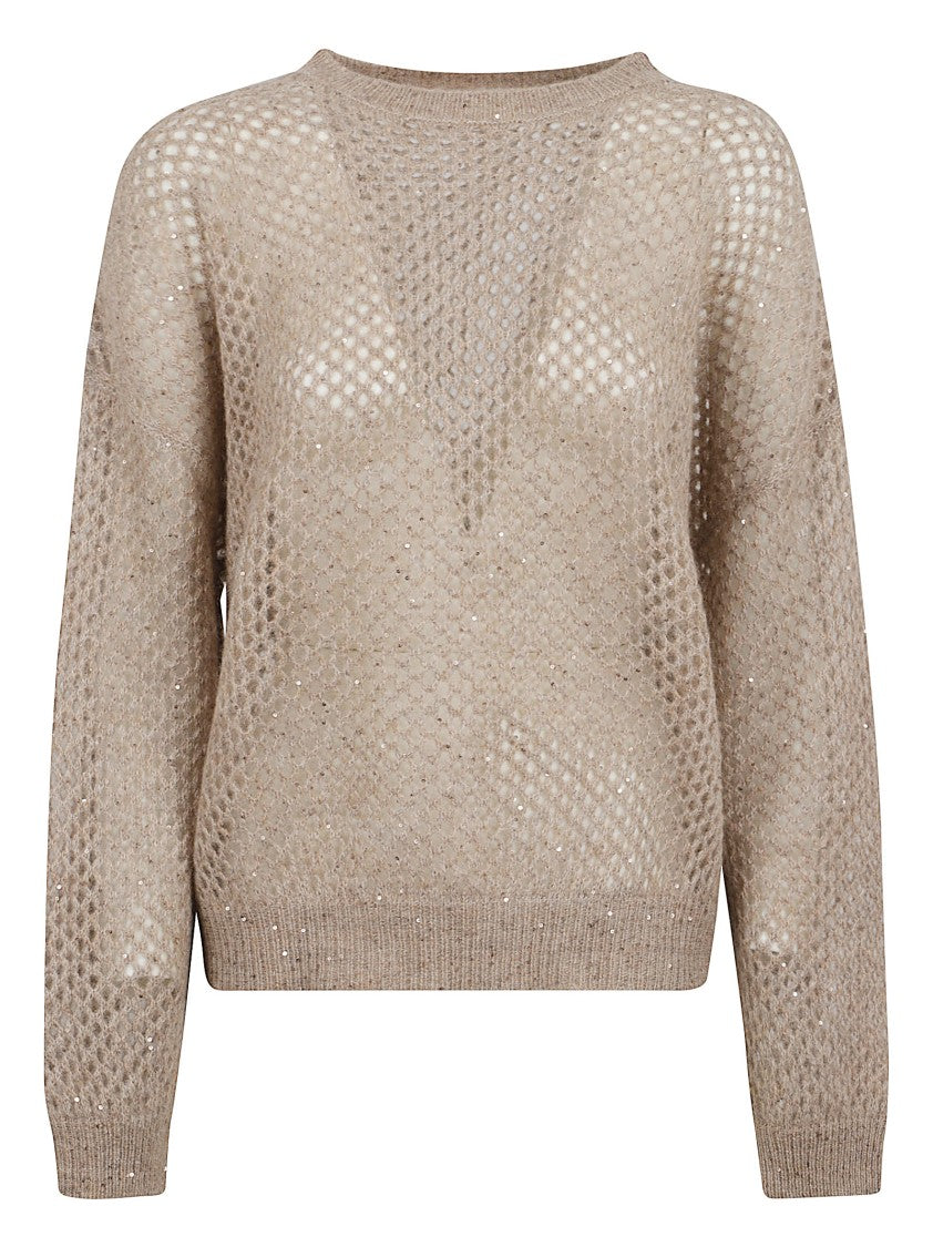 Brunello Cucinelli Net-Stitch Knit Sweater With Sequined Detail