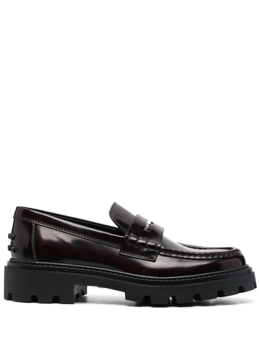 Tod's Glossy Leather Loafers With Penny Strap Detail