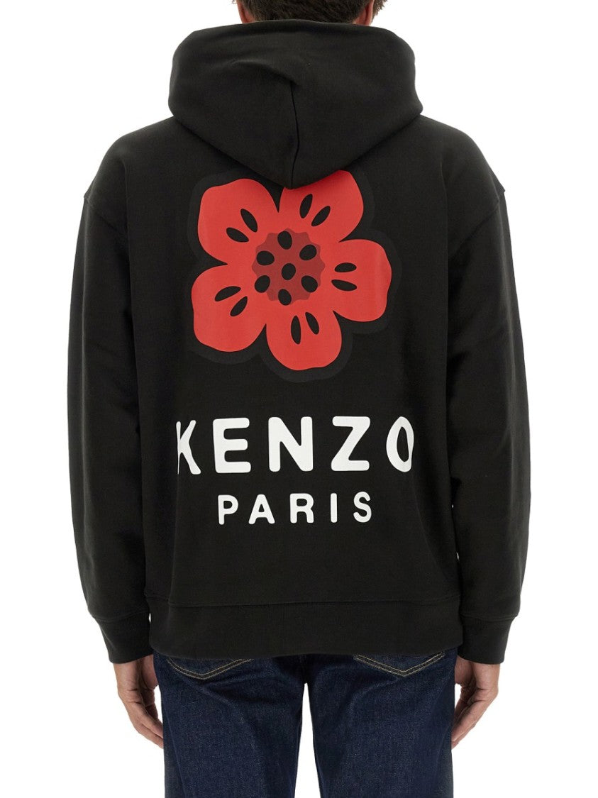 Kenzo Embroidered Black Hoodie With Floral Motif