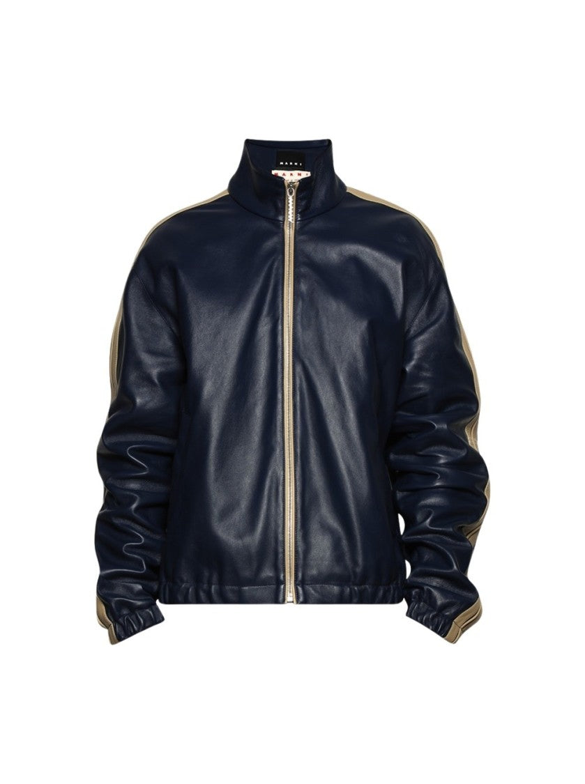 Marni Leather Bomber Jacket Navy