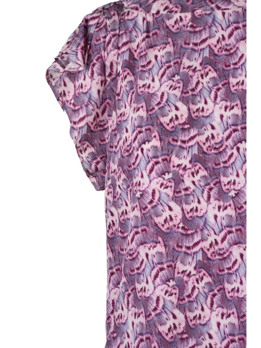 Isabel Marant Delicate Abstract Pattern Silk Stretch Top With Flutter Sleeves