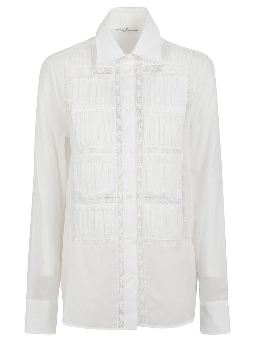 Ermanno Scervino White Cotton Shirt With Lace Panels