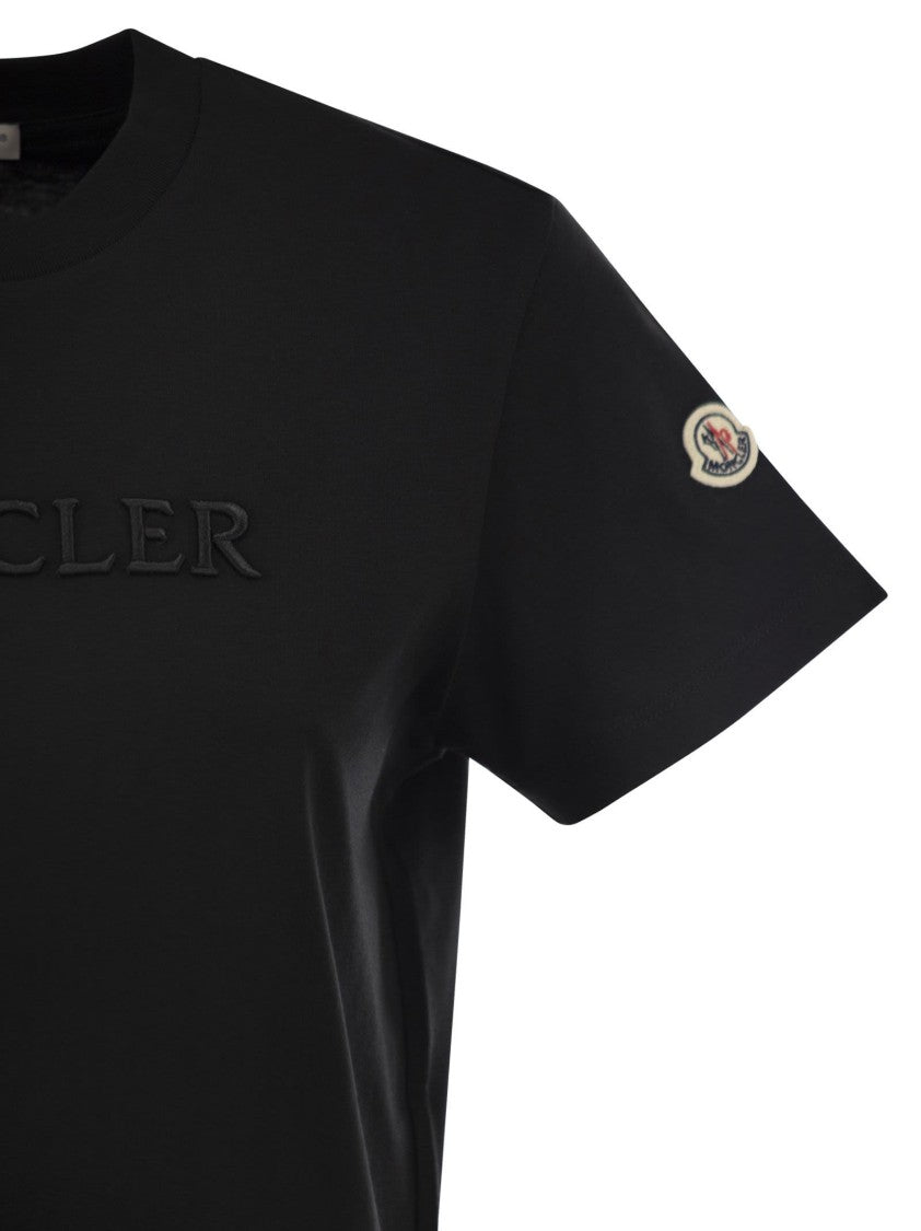 Moncler Cotton T-Shirt With Tone-On-Tone Embroidered Logo