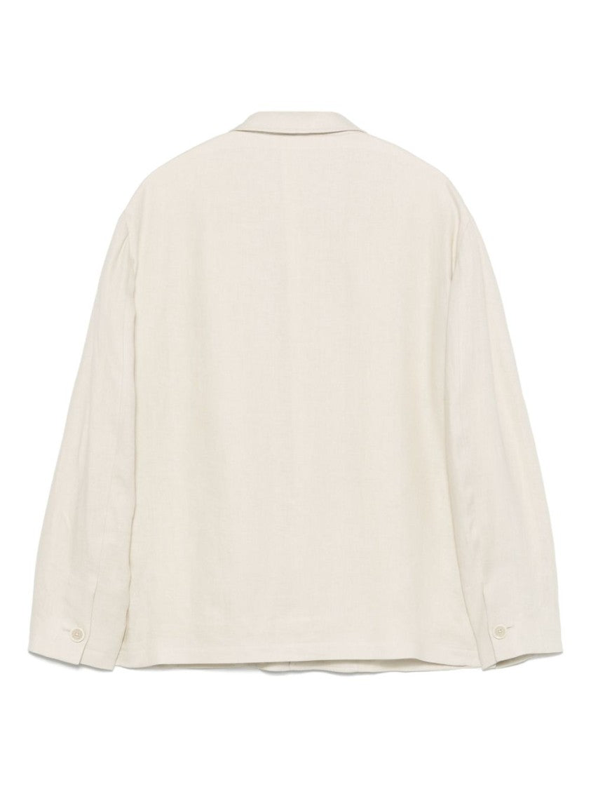 Lardini Light Beige Linen Shirt With Concealed Fastening