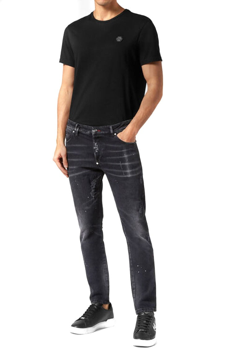 Philipp Plein Slim Fit Distressed Black Denim Jeans With Five-Pocket Design
