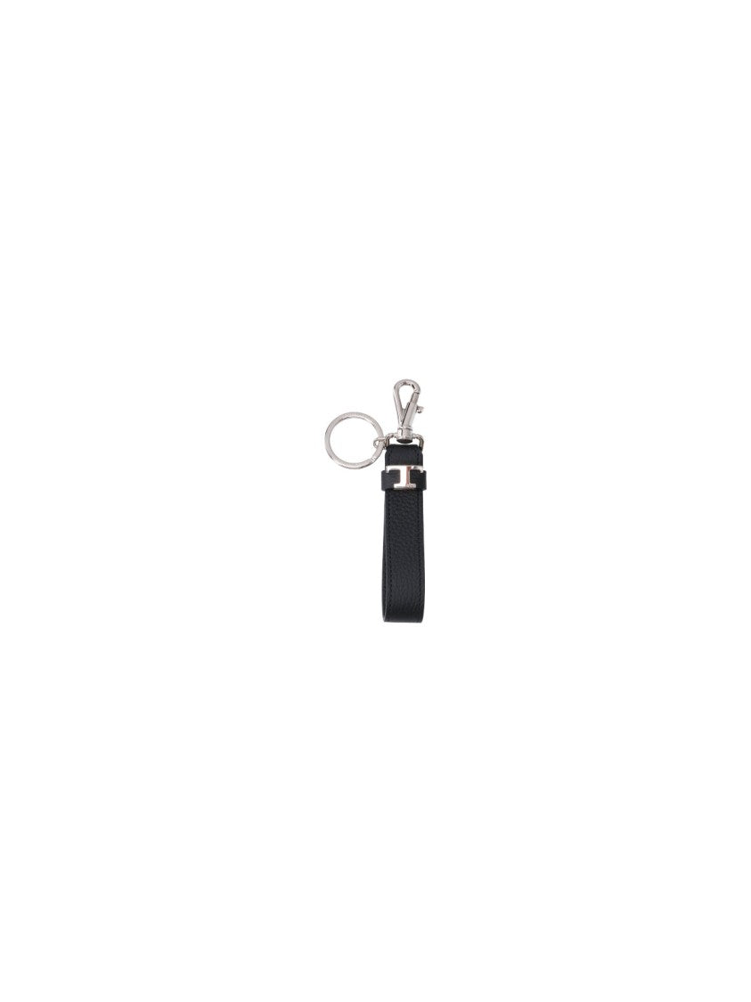 Tod's Black Logo Detail Leather Keychain