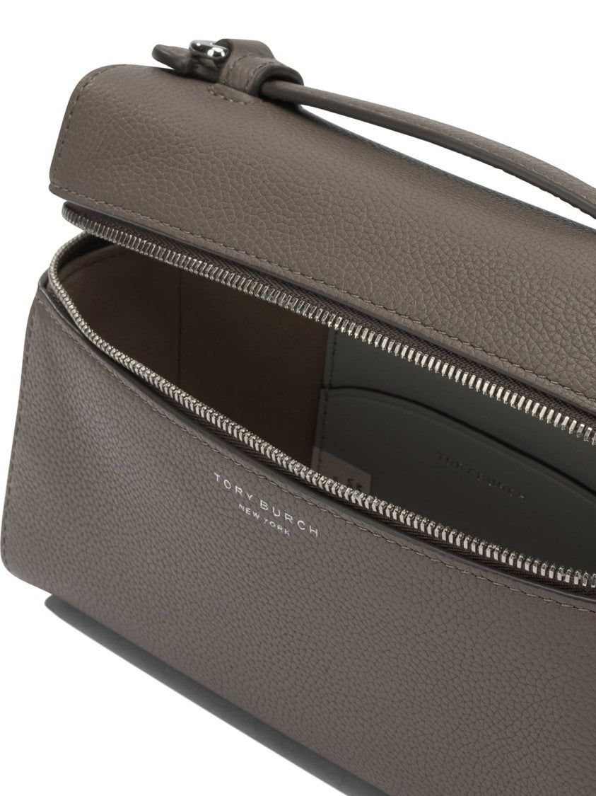 Tory Burch Textured Leather Shoulder Bag With Metallic Logo Accents