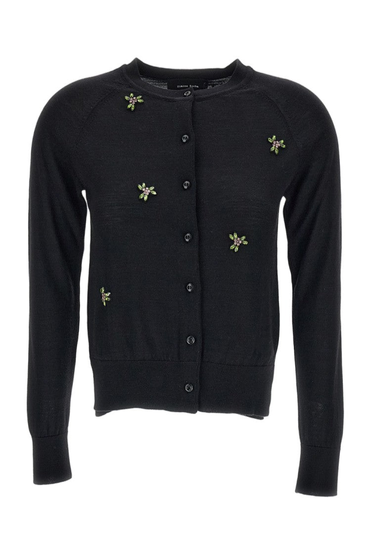 Simone Rocha Black Turbo Crystal Embellished Merino Silk Cardigan