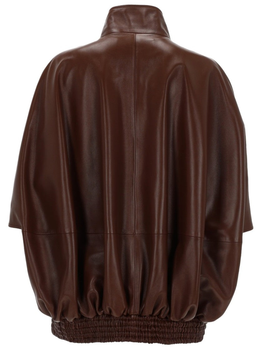 Balenciaga High-Collar Gathered Leather Jacket