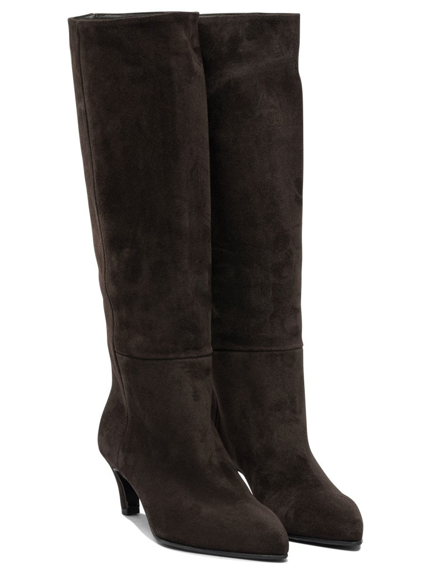 Strategia Knee-High Brown Suede Boots With Pointed Toe