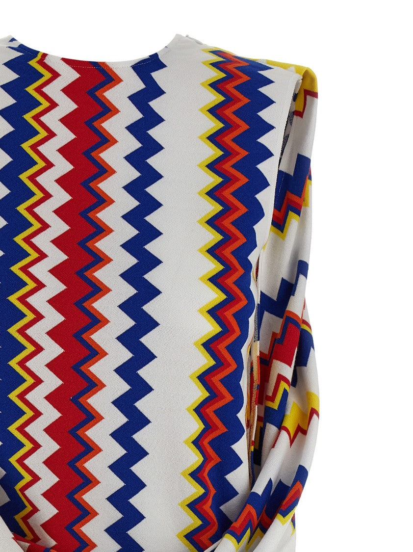 Missoni Zigzag Pattern Peplos Minidress With Draped Front