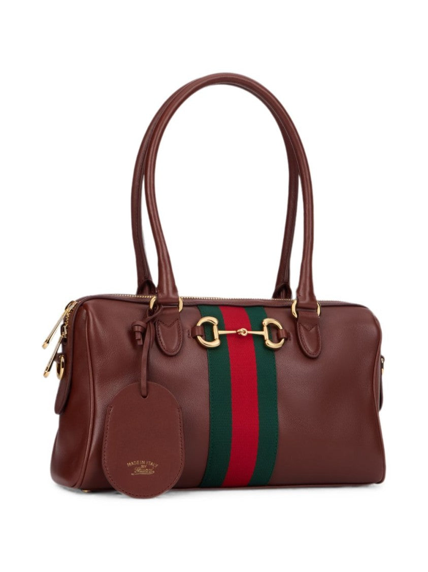 Gucci Brown Web Stripe Calfskin Rectangular Handbag