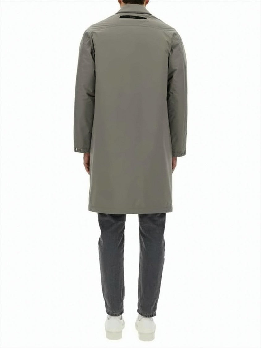 Herno Minimalist Grey Mid-Thigh Coat With Classic Collar