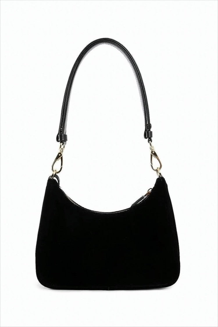 Prada Curved Black Shoulder Bag With Gold Accents