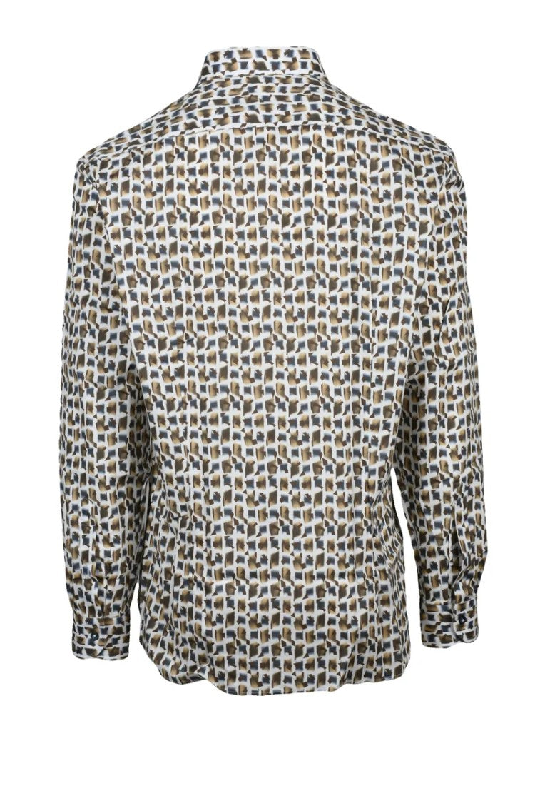 Brio White Brown Cotton Elastane Stretch Shirt
