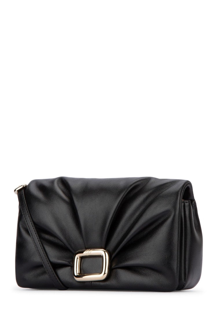 Roger Vivier Soft Gathered Nappa Leather Clutch With Front Buckle Detail