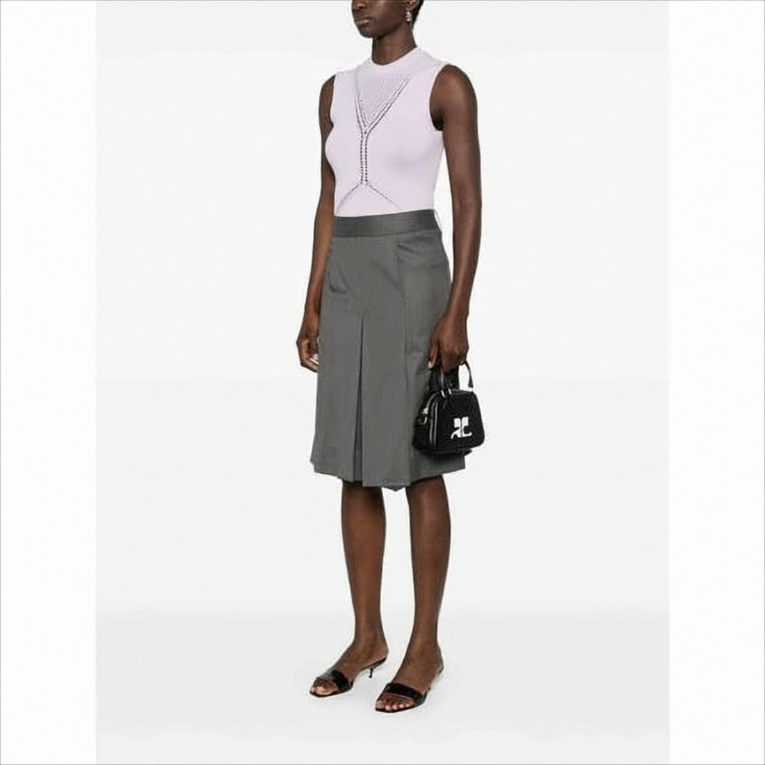 Courrèges Structured Black Calf Leather Tote Bag With Contrasting Logo