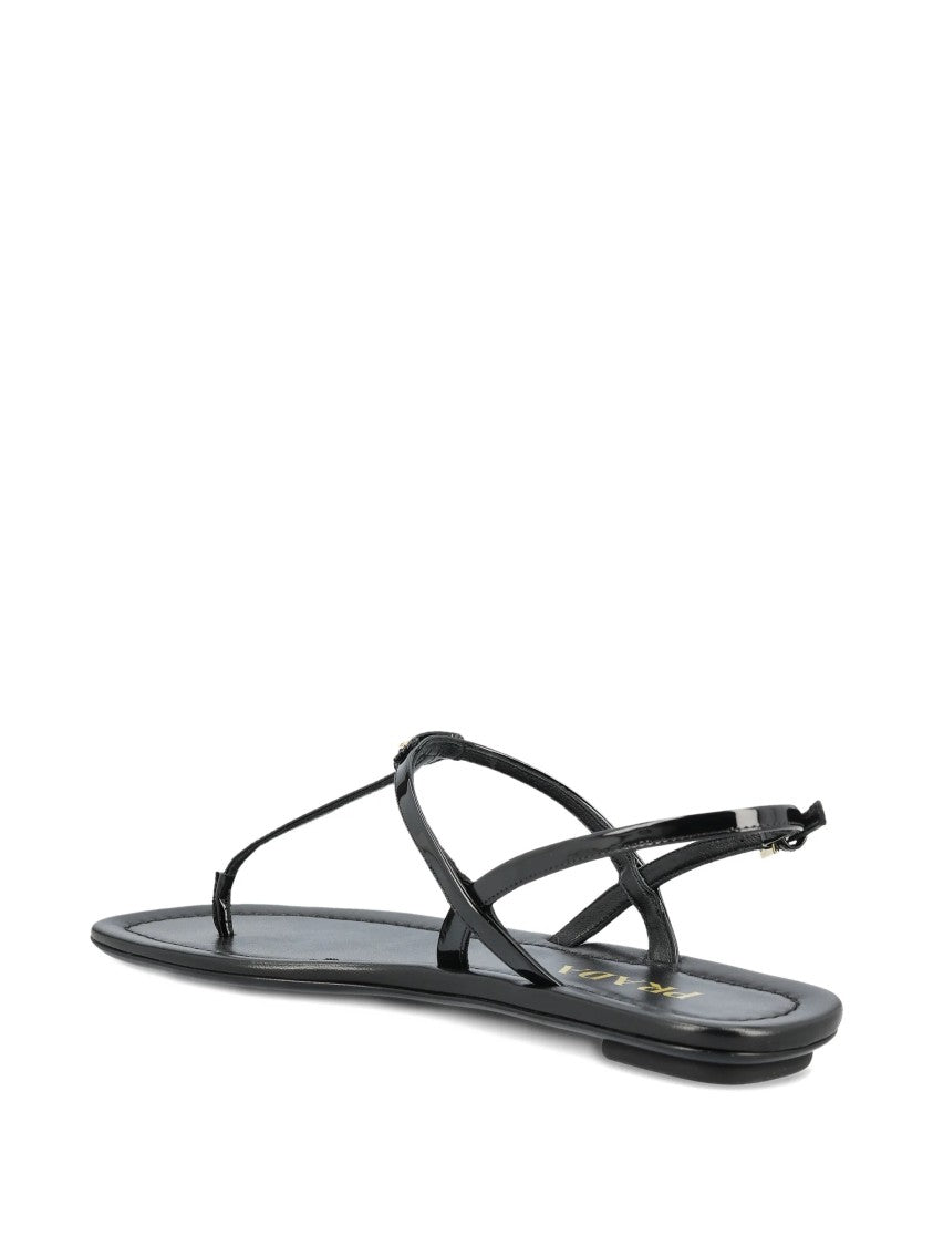 Prada Minimalist Black Flat Leather Sandals