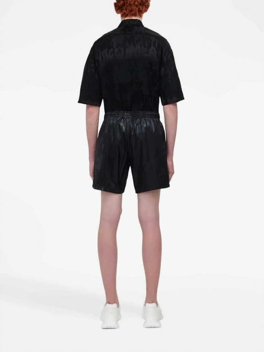 Alexander Mcqueen Shiny Embossed Black Shorts With Elastic Waistband