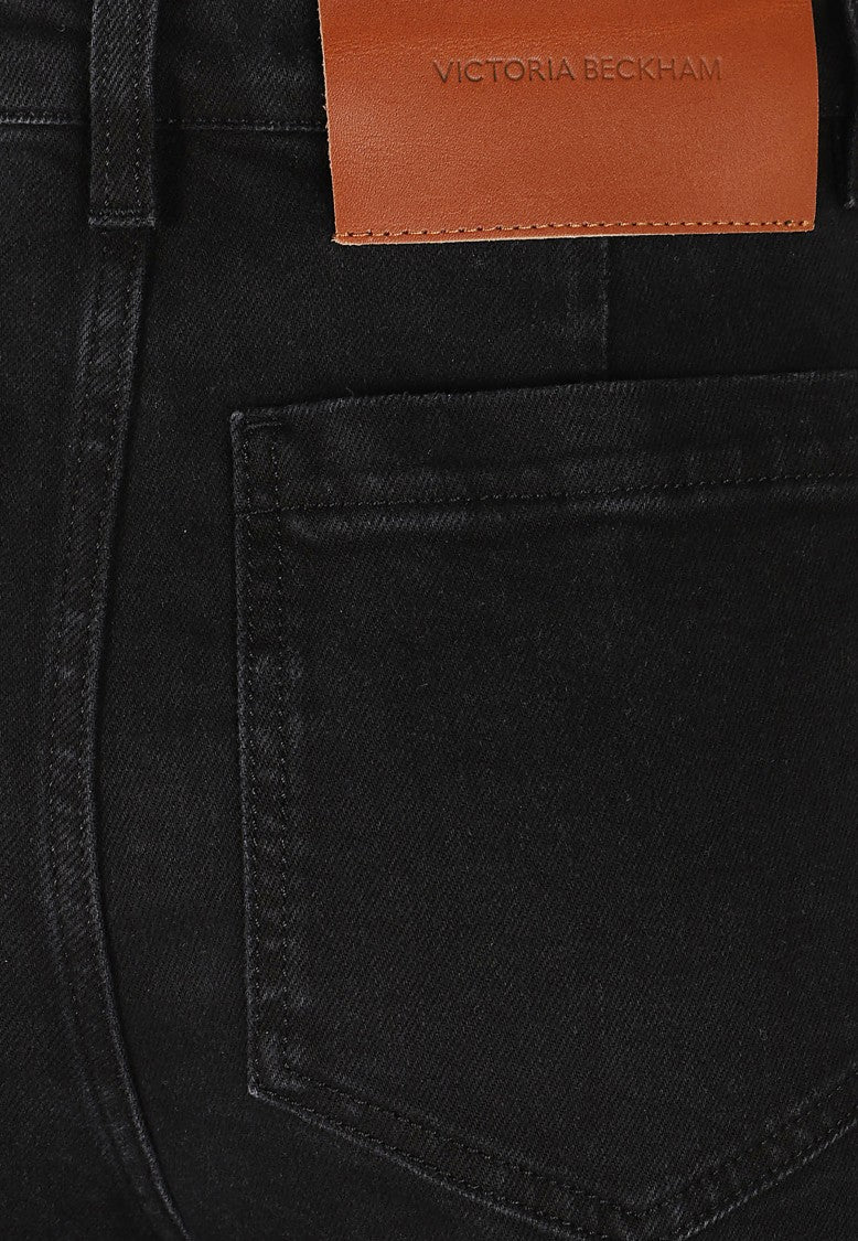 Victoria Beckham Flared Black Denim Alina Jeans With Stretch And Cuff Detail
