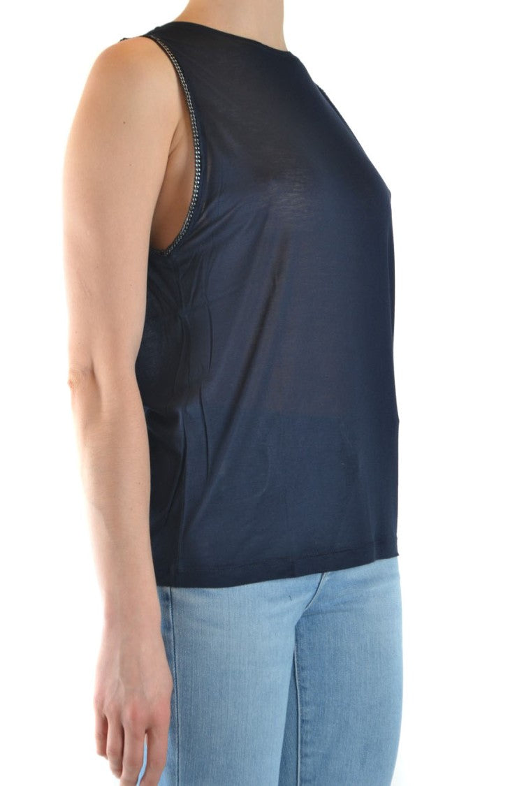 Dondup Navy Sleeveless Top With High Round Neckline